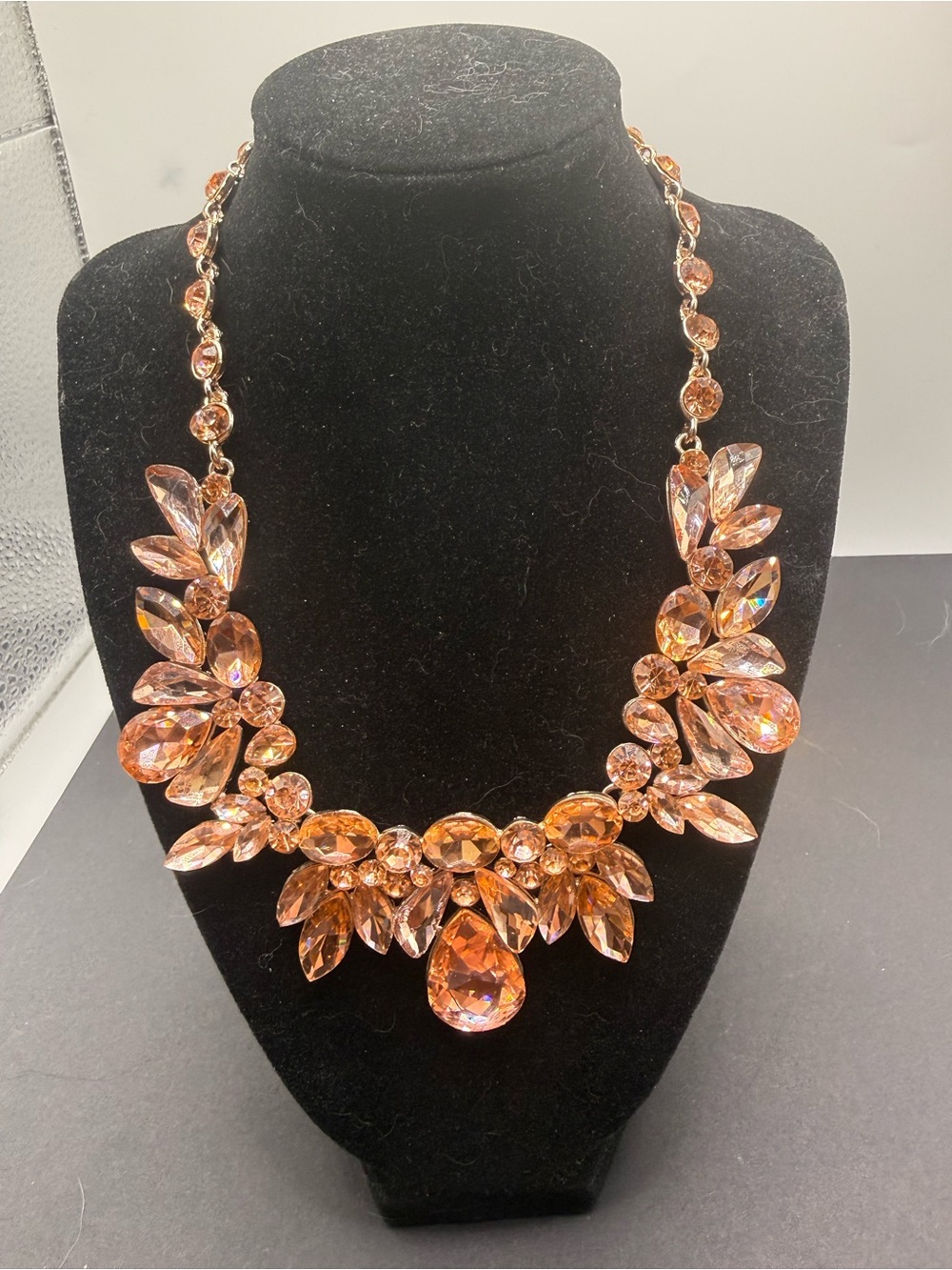 Contemporary Blush Crystal Floral Statement Necklace